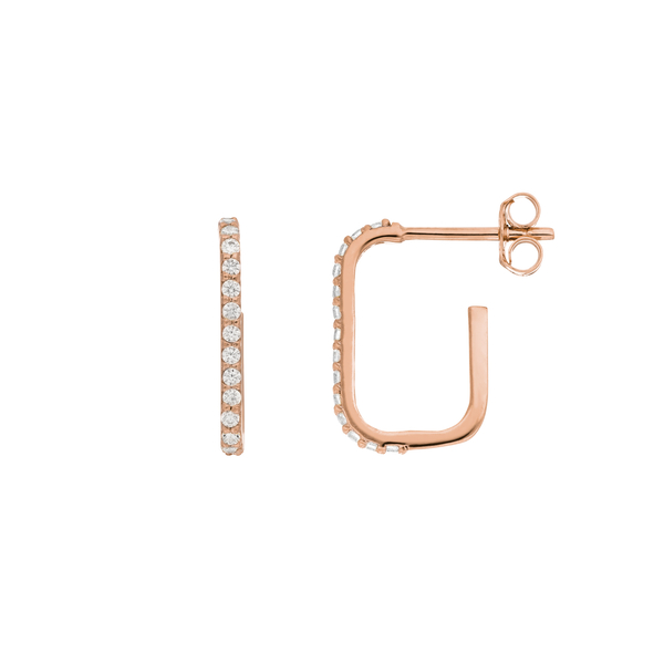 Leaf Jewelry Mini Creole Square Mit Zirkonia, 18 K Rosegold Vergoldet