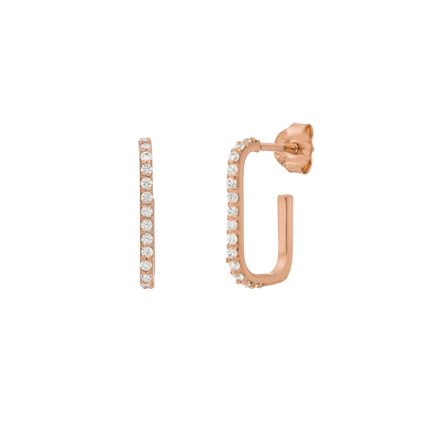 Leaf Jewelry Mini Creole Square mit Zirkonia, 18 K Rosegold vergoldet