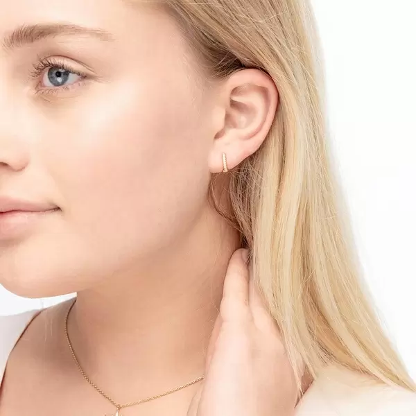 Leaf Jewelry Mini-Klappcreolen Mit Zirkonia, 18 K Gelbgold Vergoldet