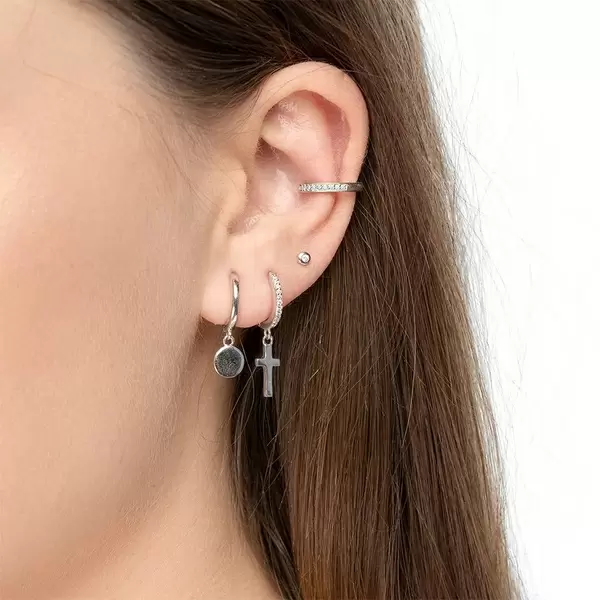 Leaf Jewelry Mini-Klappcreolen Mit Zirkonia, 925 Sterlingsilber