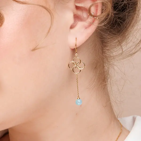 Leaf Jewelry Ohrhänger Clover Charm, Aqua Chalzedon, 18 K Gelbgold Vergoldet