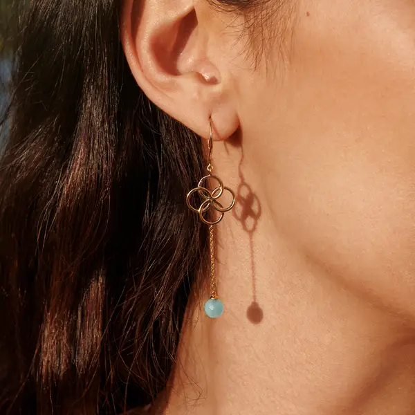 Leaf Jewelry Ohrhänger Clover Charm, Aqua Chalzedon, 18 K Gelbgold Vergoldet