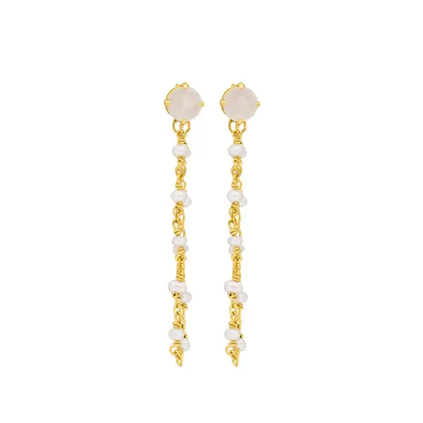 Leaf Jewelry Ohrhänger Flying Gem, Perle/Rosenquarz, 18 K Gelbgold Vergoldet