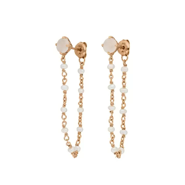 Leaf Jewelry Ohrhänger Flying Gem, Perle/Rosenquarz, 18 K Rosegold vergoldet