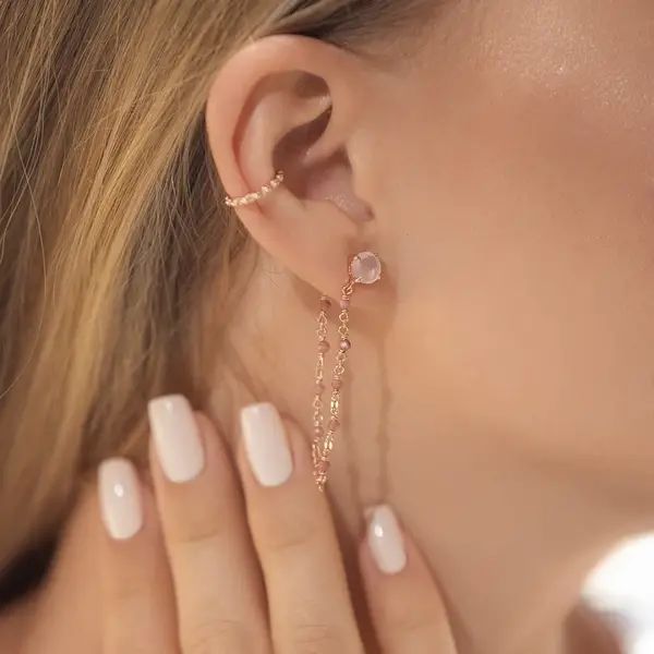 Leaf Jewelry Ohrhänger Flying Gems, Rosenquarz, 18 K Rosegold Vergoldet