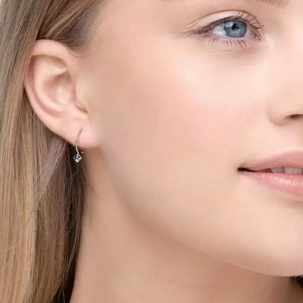 Leaf Jewelry Ohrringe Cabochon, Blaue Topas, 14 K Weißgold