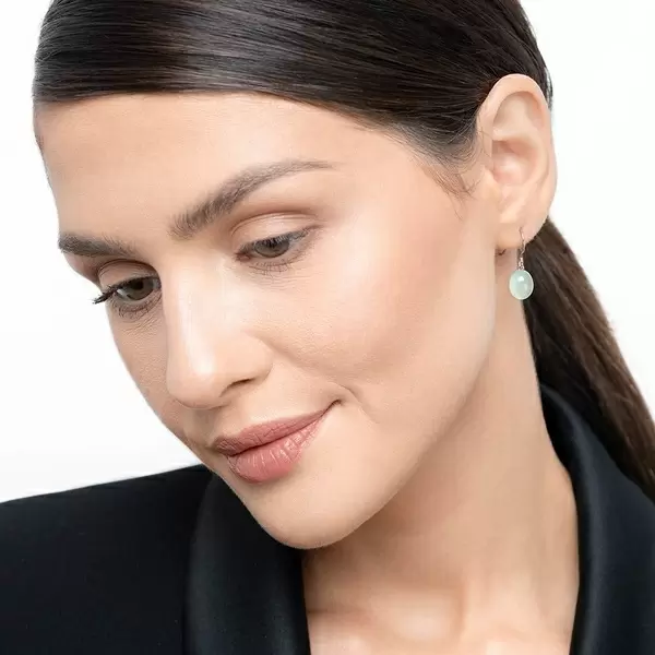 Leaf Jewelry Ohrringe Cabochon II, 14 K Rosegold, Sea Blue Chalzedon