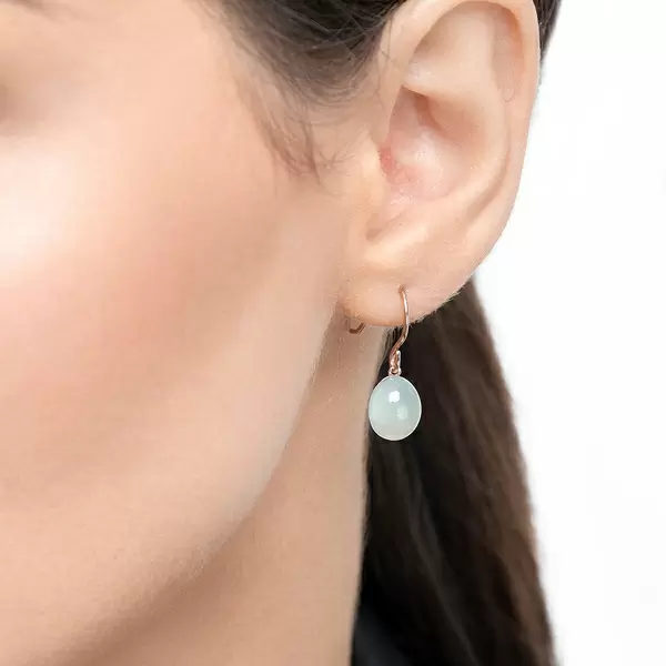 Leaf Jewelry Ohrringe Cabochon II, 14 K Rosegold, Sea Blue Chalzedon