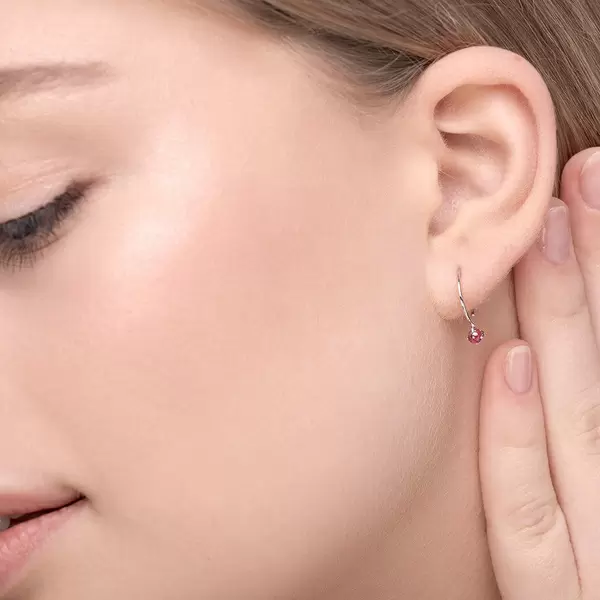 Leaf Jewelry Ohrringe Cabochon, Rubin, 14 K Weißgold