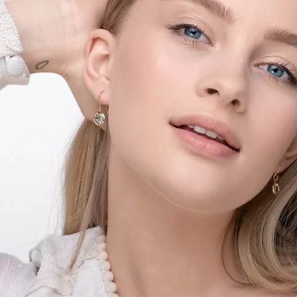 Leaf Jewelry Ohrringe Grüner Amethyst, 14 K Gelbgold