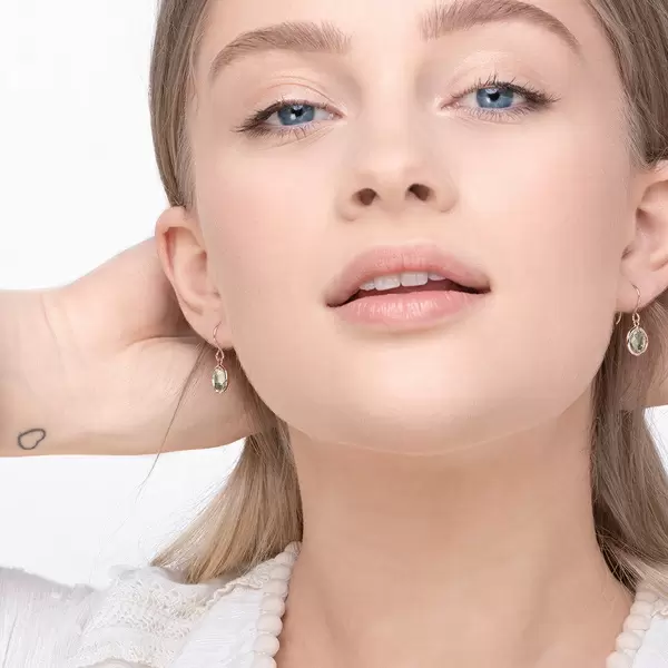 Leaf Jewelry Ohrringe Grüner Amethyst, 14 K Rosegold