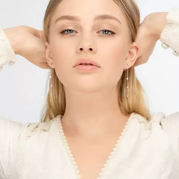 Leaf Jewelry Ohrringe Pure Chain Mit Diamanten, 18 K Weissgold