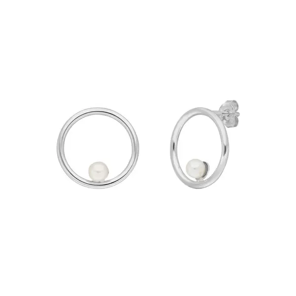 Leaf Jewelry Ohrstecker Circle mit Perle, 925 Sterlingsilber