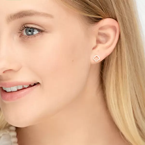 Leaf Jewelry Ohrstecker Clover Mit Diamanten, 18 K Rosegold