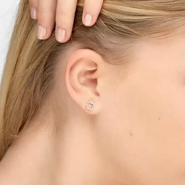 Leaf Jewelry Ohrstecker Clover Mit Diamanten, 18 K Weissgold