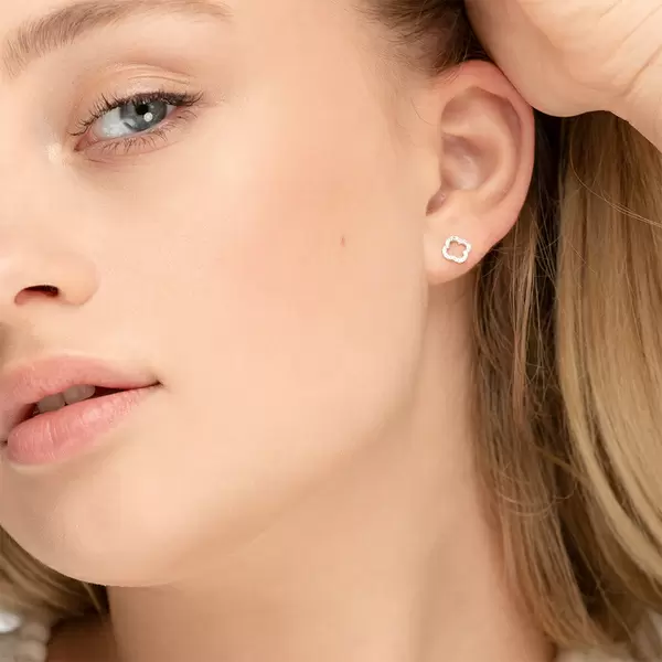 Leaf Jewelry Ohrstecker Clover Mit Diamanten, 18 K Weissgold