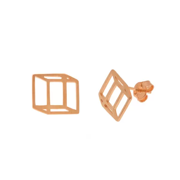 Leaf Jewelry Ohrstecker Cube Matt, 18 K Rosegold Vergoldet