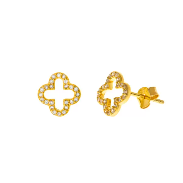 Leaf Jewelry Ohrstecker Kleeblatt Mit Zirkonia, 18 K Gelbgold Vergoldet