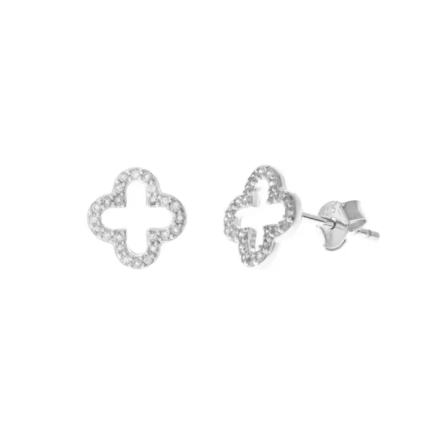 Leaf Jewelry Ohrstecker Kleeblatt Mit Zirkonia, 925 Sterlingsilber