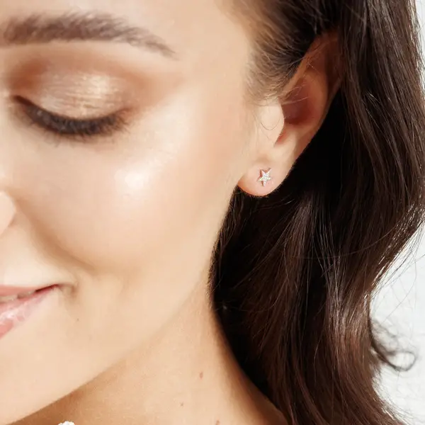 Leaf Jewelry Ohrstecker Stern Mit Diamanten, 14K Gelbgold