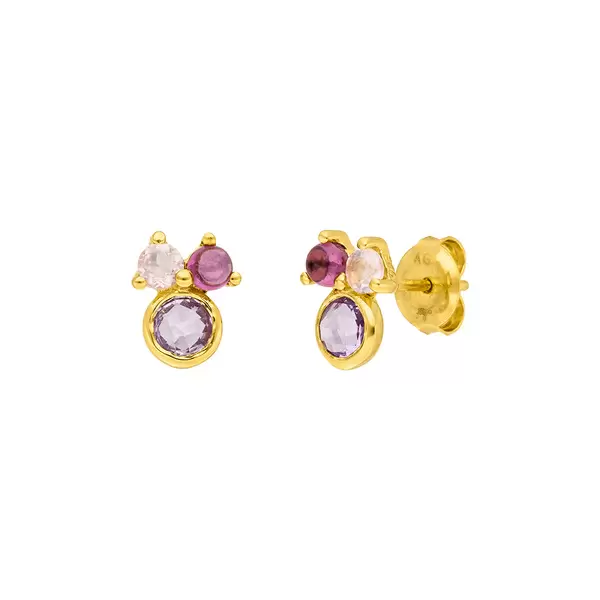 Leaf Jewelry Ohrstecker Three Gems, Amethyst, 18 K Gelbgold vergoldet