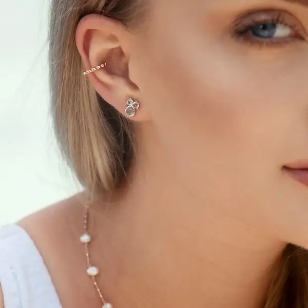 Leaf Jewelry Ohrstecker Three Gems, Aqua Chalzedon, 18 K Gelbgold Vergoldet