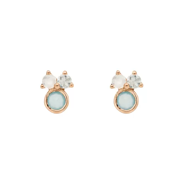 Leaf Jewelry Ohrstecker Three Gems, Aqua Chalzedon, 18 K Rosegold Vergoldet