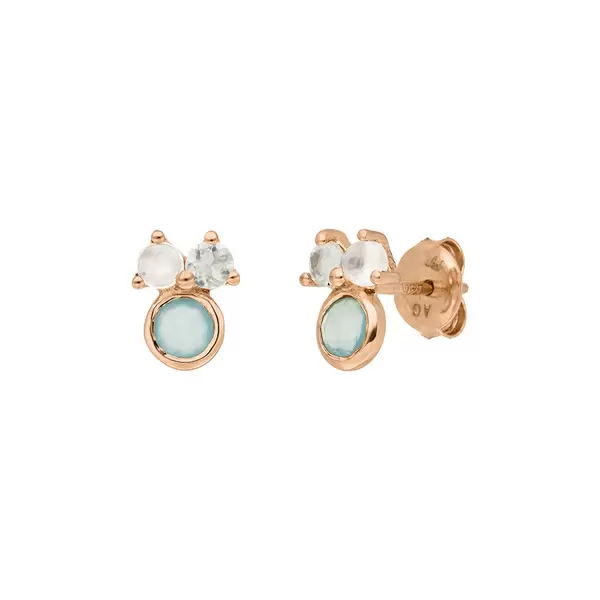 Leaf Jewelry Ohrstecker Three Gems, Aqua Chalzedon, 18 K Rosegold vergoldet