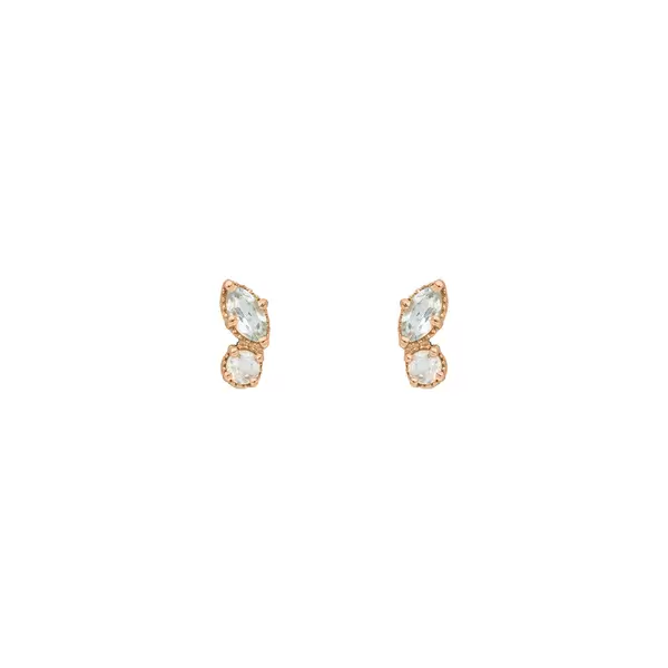 Leaf Jewelry Ohrstecker Two Gems, Blauer Topas, 18 K Rosegold Vergoldet