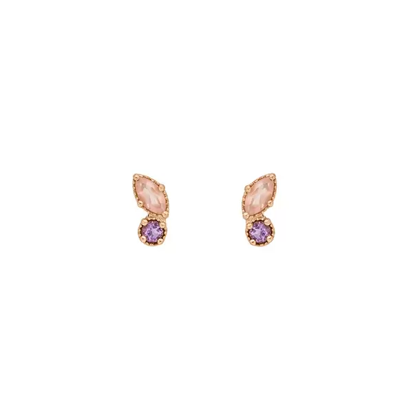Leaf Jewelry Ohrstecker Two Gems, Rosenquarz, 18 K Rosegold Vergoldet