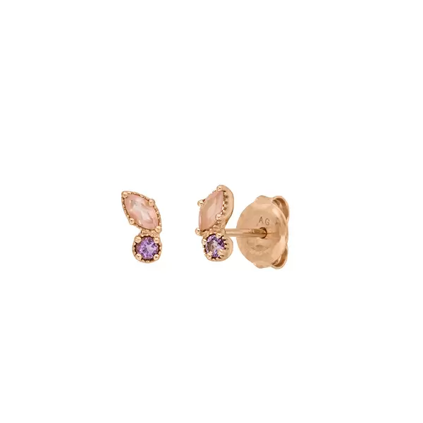Leaf Jewelry Ohrstecker Two Gems, Rosenquarz, 18 K Rosegold vergoldet