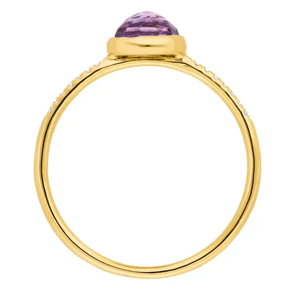 Leaf Jewelry Ring Amethyst Mit Diamanten, 14K Gelbgold