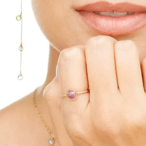 Leaf Jewelry Ring Amethyst Mit Diamanten, 14K Rosegold, Gr.50