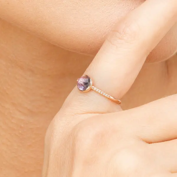 Leaf Jewelry Ring Amethyst Mit Diamanten, 14K Rosegold, Gr.50
