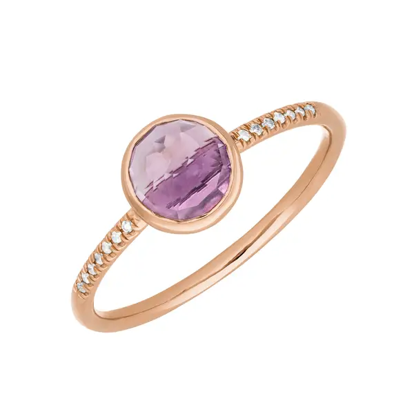 Leaf Jewelry Ring Amethyst mit Diamanten, 14K Rosegold, Gr.50