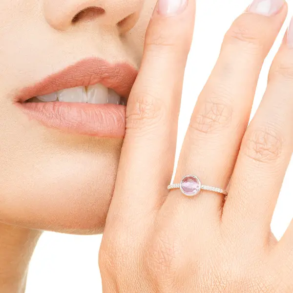 Leaf Jewelry Ring Amethyst Mit Diamanten, 14K Weißgold