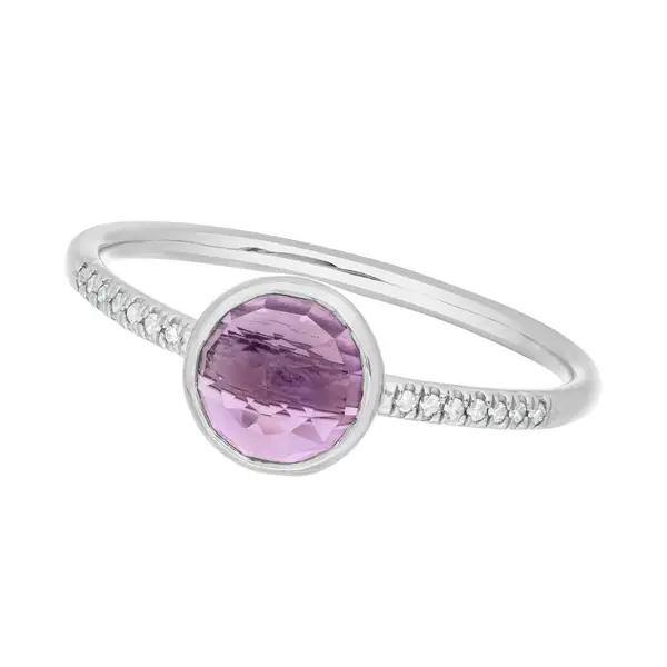 Leaf Jewelry Ring Amethyst Mit Diamanten, 14K Weißgold
