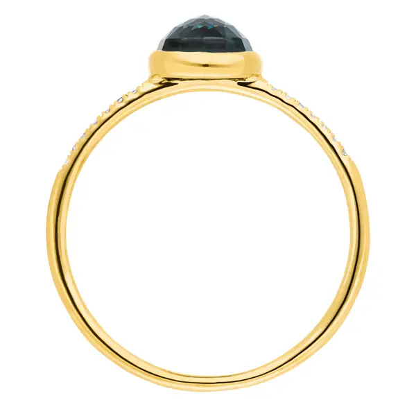 Leaf Jewelry Ring Blue Topas Mit Diamanten, 14K Gelbgold