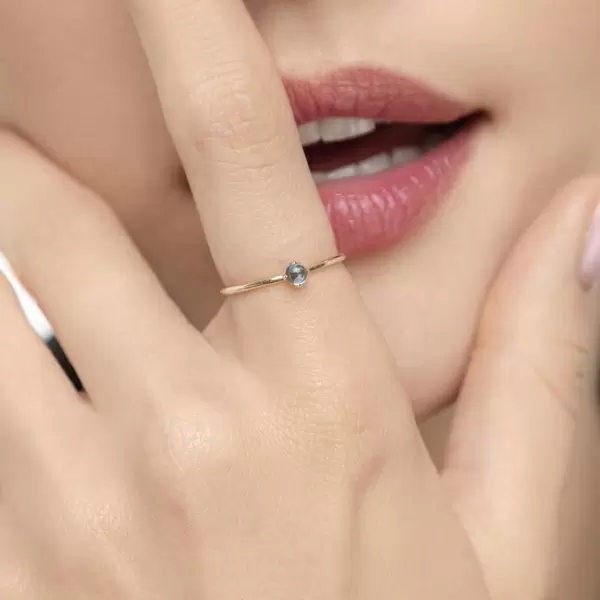 Leaf Jewelry Ring Cabochon, 14 K Gelbgold, Blauer Topas