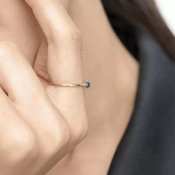 Leaf Jewelry Ring Cabochon, 14 K Gelbgold, Blauer Topas