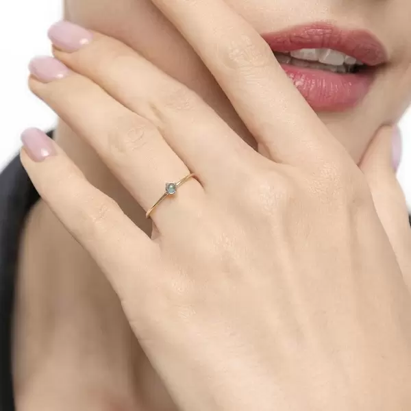 Leaf Jewelry Ring Cabochon, 14 K Gelbgold, Blauer Topas