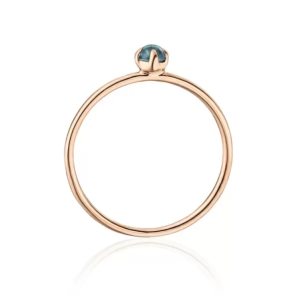 Leaf Jewelry Ring Cabochon, 14 K Roségold, Blauer Topas