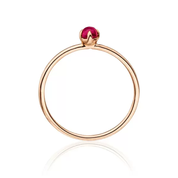 Leaf Jewelry Ring Cabochon, 14 K Roségold, Rubin, Gr.50