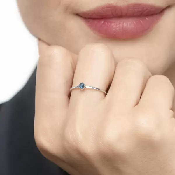 Leaf Jewelry Ring Cabochon, 14 K Weißgold, Blauer Topas