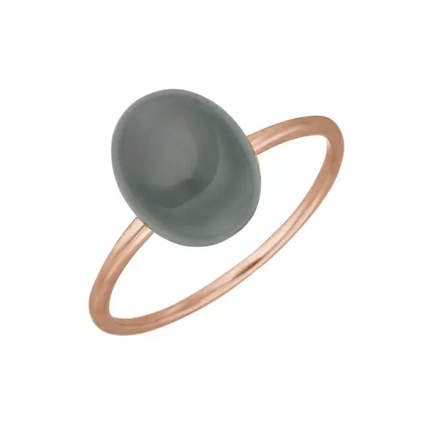 Leaf Jewelry Ring Cabochon II, 14 K Rosegold, Grauer Mondstein