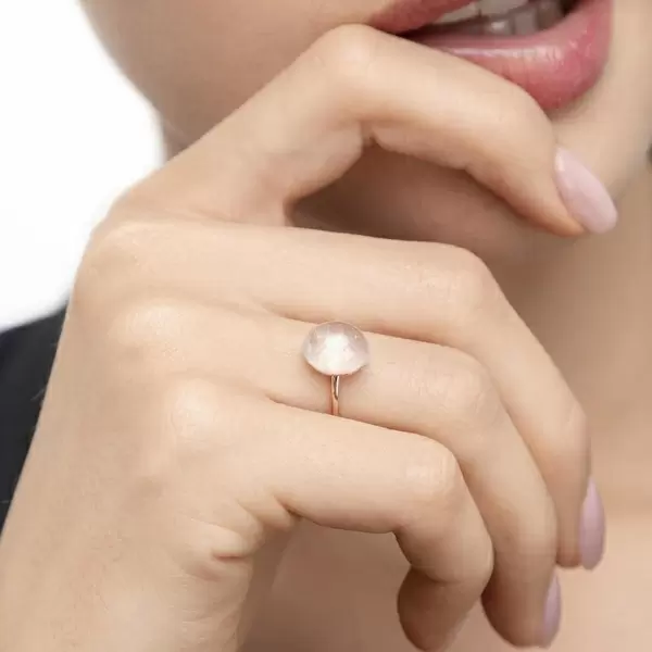 Leaf Jewelry Ring Cabochon II, 14 K Rosegold, Rosenquarz