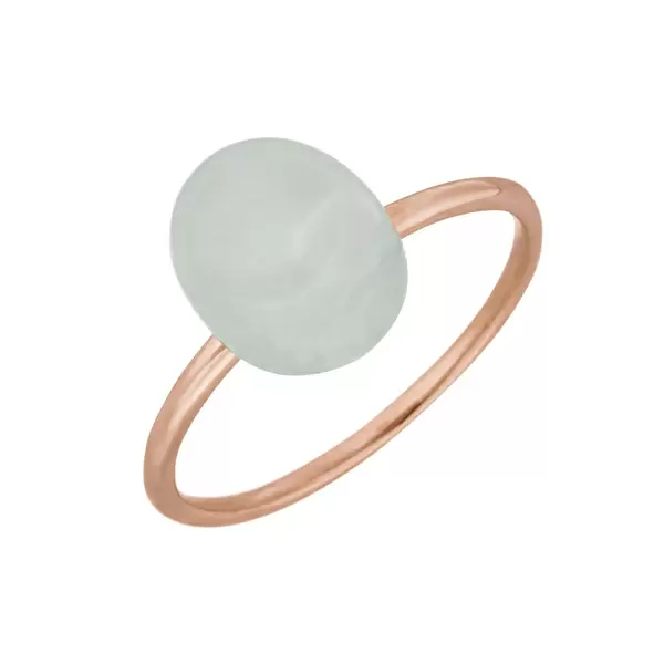 Leaf Jewelry Ring Cabochon II, 14 K Rosegold, Sea Blue Chalzedon