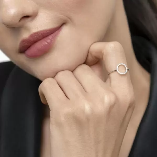 Leaf Jewelry Ring Circle Mit Diamanten, 18 K Weißgold