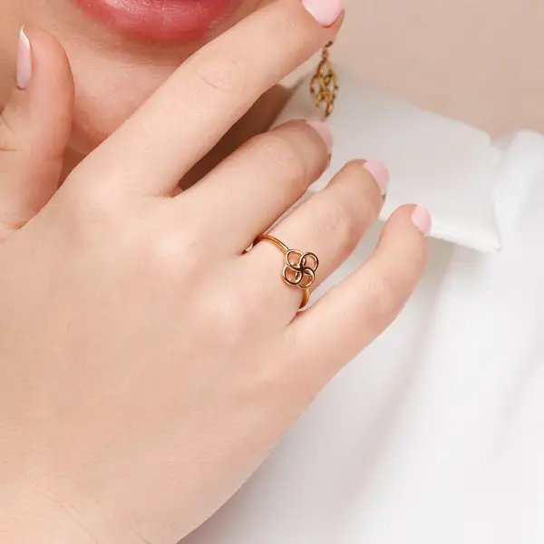 Leaf Jewelry Ring Clover Charm, 18 K Gelbgold Vergoldet
