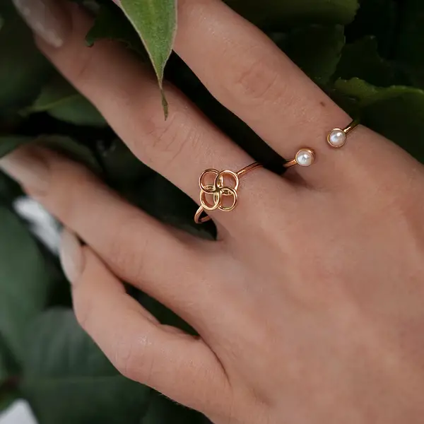 Leaf Jewelry Ring Clover Charm, 18 K Gelbgold Vergoldet